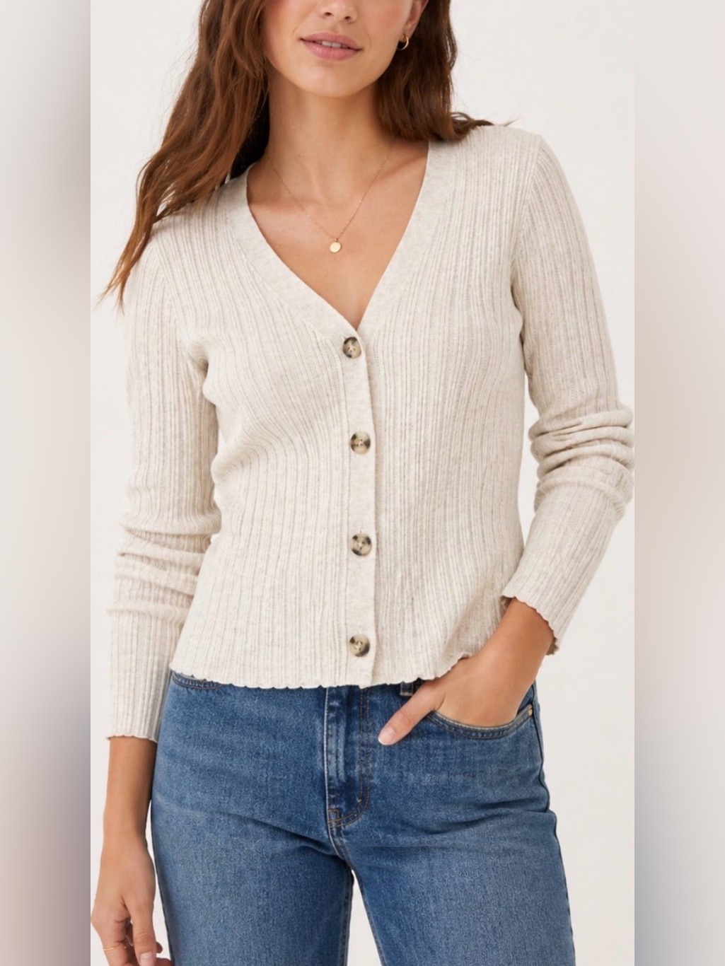 Madewell - Cream Beige Ribbed Light Button Front Cardigan Sweater Size Small